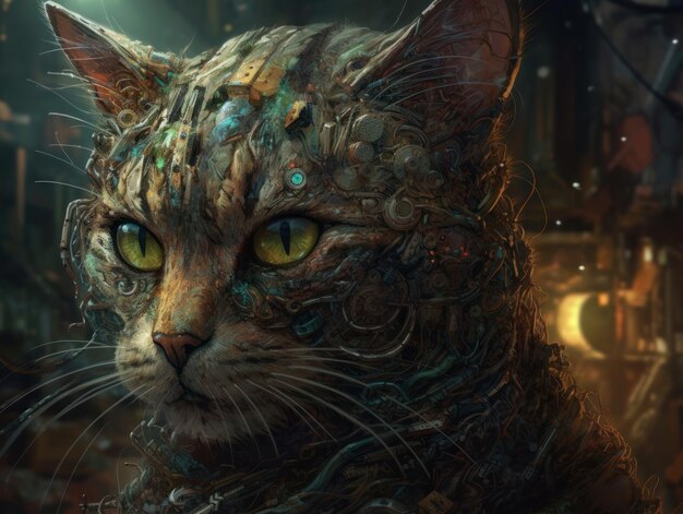 Fantasy portrait of a cat in the style of steampunk Created with Generative AI technology