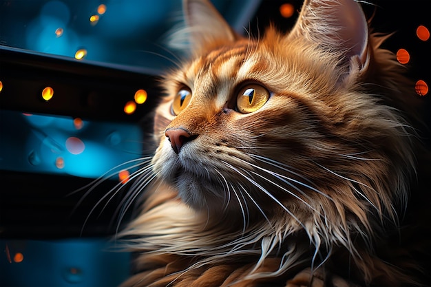 Fantasy portrait of a cat with colourfull eyes Generative ai