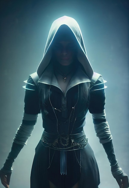 Fantasy portrait of a militant female assassin in an ancient assassin costume