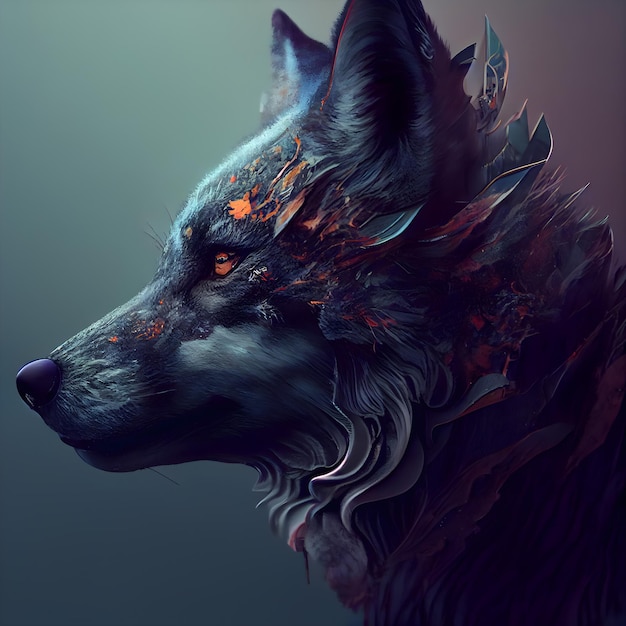 Fantasy portrait of a wolf with red eyes digital painting