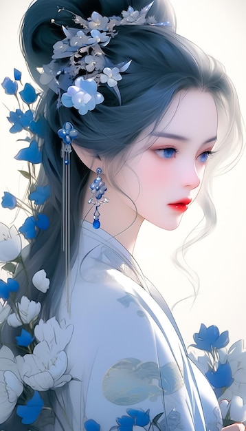 Fantasy portrait of a young woman with flower background Ai Generated