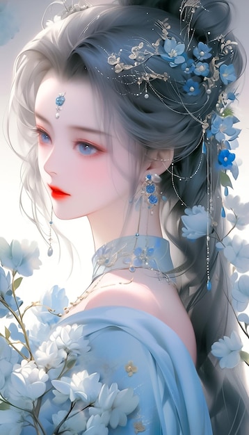 Fantasy portrait of a young woman with flower background Ai Generated