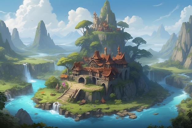 Fantasy Puzzle Game Cockscombfilled Landscapes Concept Art