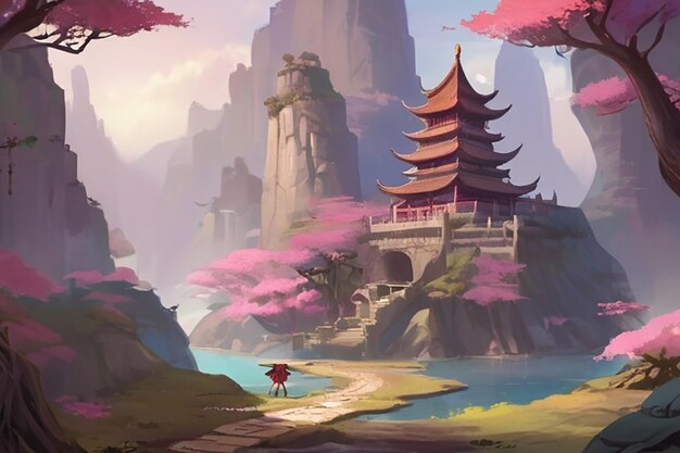 Photo fantasy puzzle game with china rose landscapes concept art