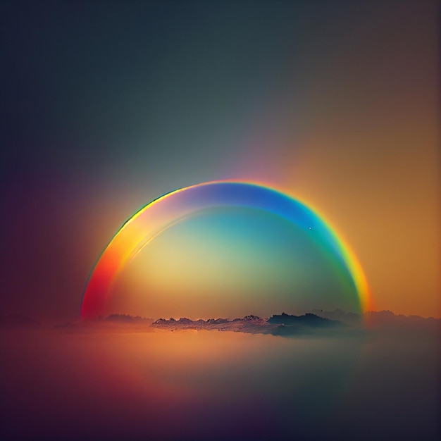 Fantasy rainbow landscape beautiful minimalist rainbow in sky illustration Generative AI