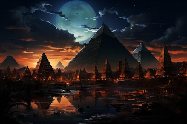 fantasy Ramadan design pyramids in dune sand illustration