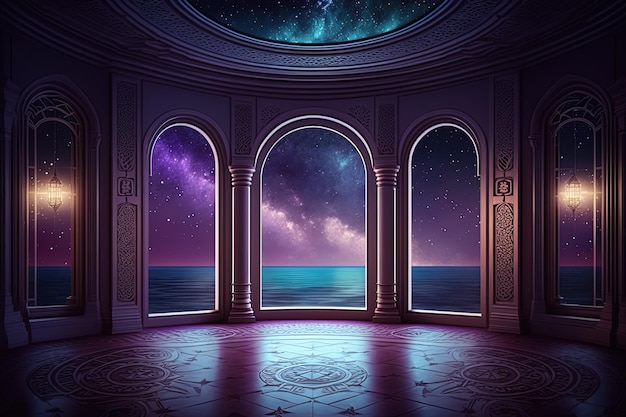 Photo a fantasy room with a view of the sea , ai generated