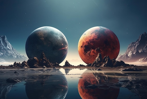 Fantasy ruimte achtergrond met planeten en sterren 3D illustratie