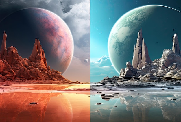 Fantasy ruimte achtergrond met planeten en sterren 3D illustratie