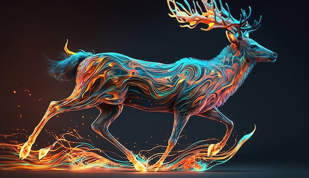 Fantasy running deer animal illustration image ai generator art