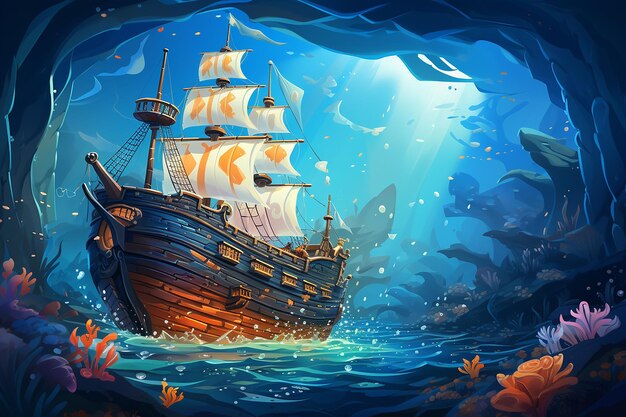 Photo fantasy sail ship illustration