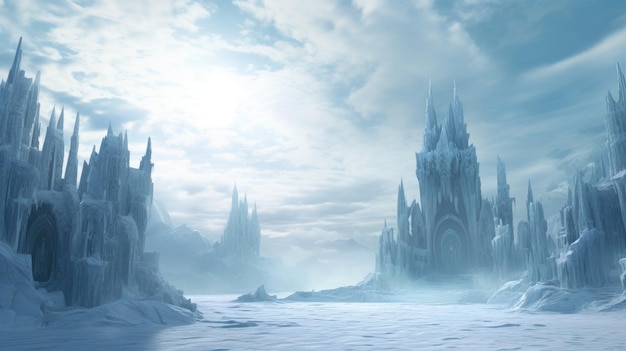 a fantasy scene of a frozen castle