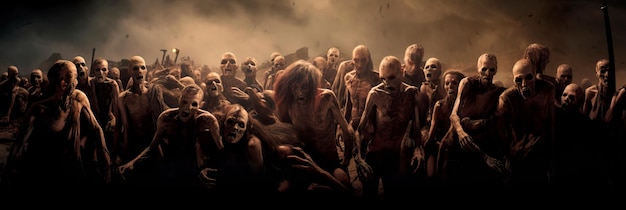 Foto gruppo di scene fantasy di zombie che camminano concetto di halloween