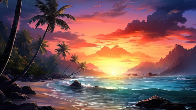 Fantasy seascape neon sunset