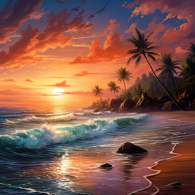 Fantasy seascape neon sunset