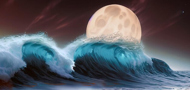 fantasy seascape with beautiful waves and foam 3d render raster illustration