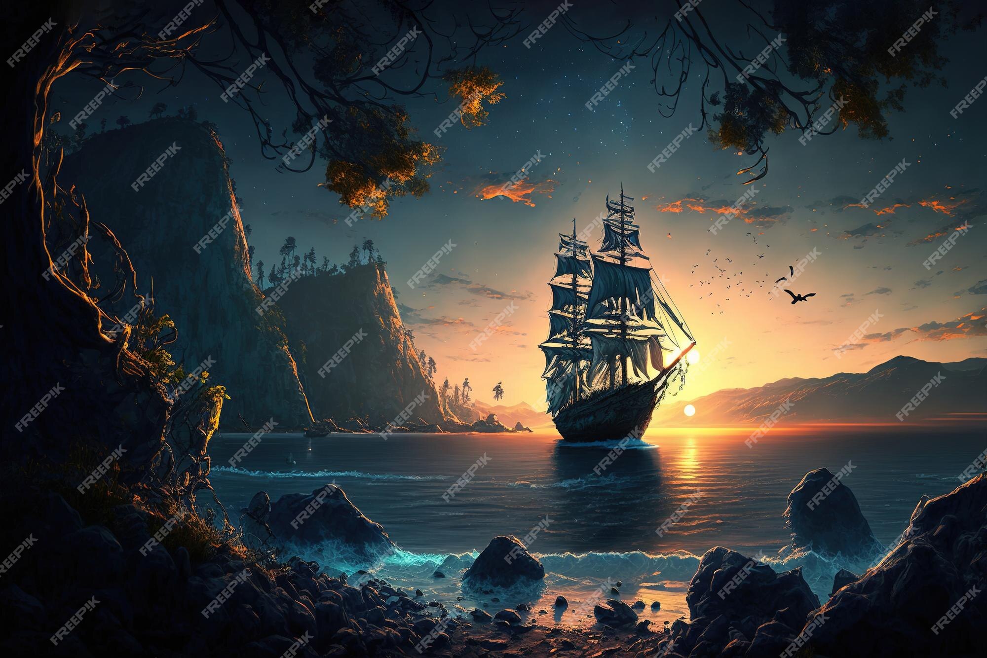 Premium Photo | Fantasy ship in the ocean