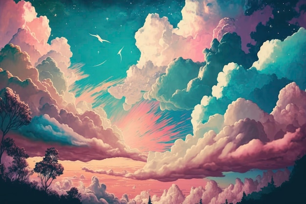 Fantasy sky Beautiful fairy skies fantastic dream clouds and fabulous cloudy sky pastel colors background