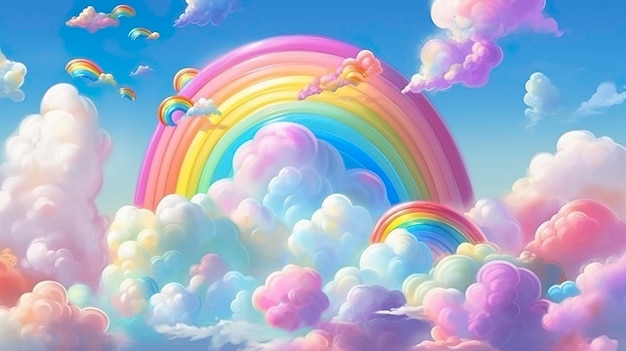 Fantasy sky rainbow Fairy luchten regenbogen kleuren magisch landschap en droom hemel achtergrond illustratie AI Generatief