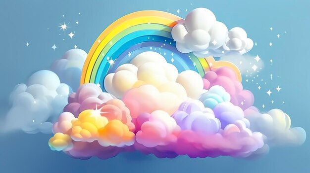 판타지 하늘 무지개 요정 하늘 무지개 색상 마법의 풍경과 꿈의 하늘 배경 그림 AI Generative