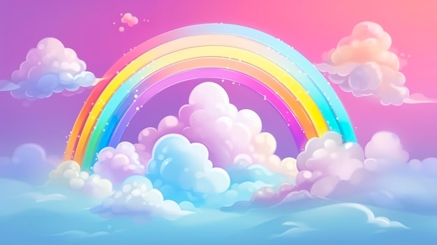 ファンタジー空の虹 妖精の空の虹色 魔法の風景と夢の空の背景イラスト AIジェネレーティブ