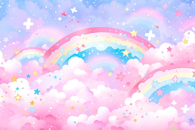 幻想的な空の虹 妖精の空の虹色 魔法の風景と夢の空 Generate Ai