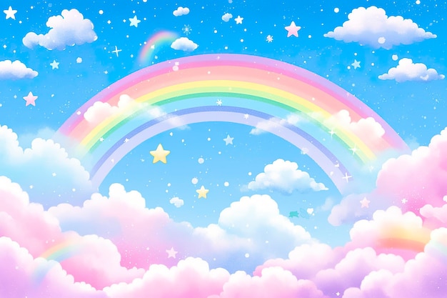 Fantasy sky rainbow Fairy skies rainbows colors magic landscape and dream sky Generate Ai