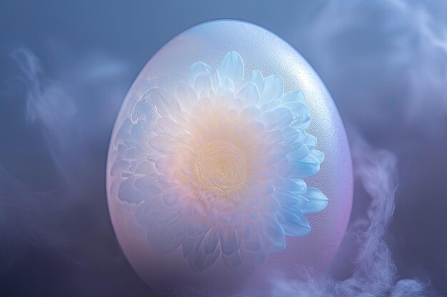 Photo fantasy spectral easter egg in fantasy fairy mist background with flowers festive background for dec