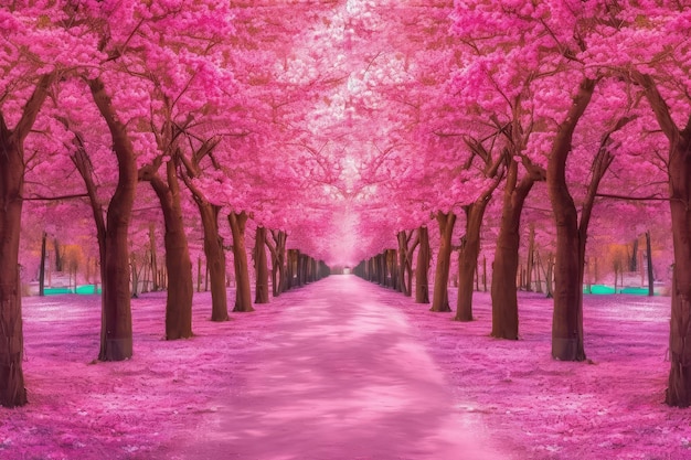 Fantasy steeg met roze kleuren Wonderlijk schilderachtig park generatieve AI