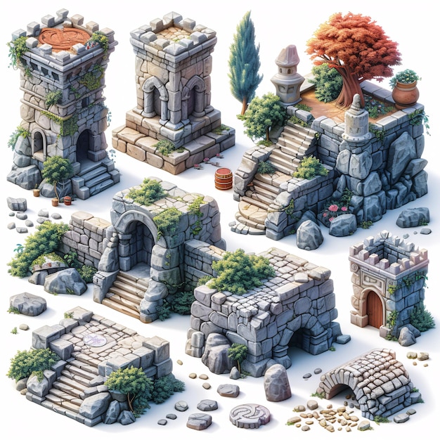 Fantasy Stonemason Games Assets Building and Environment Sprite Sheet