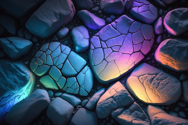 Fantasy stones abstract background with neon lights