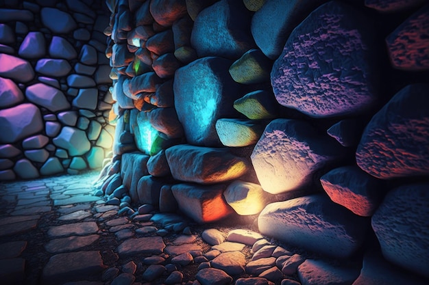 Fantasy stones abstract background with neon lights