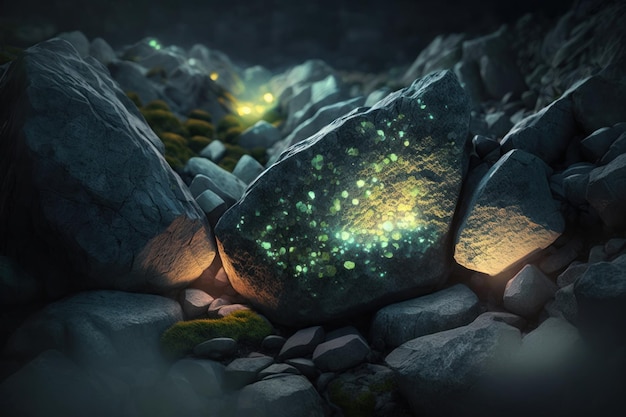 Fantasy stones abstract background with neon lights