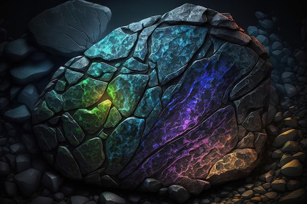 Fantasy stones abstract background with neon lights