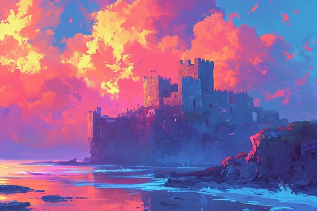 Fantasy style clouds and castle