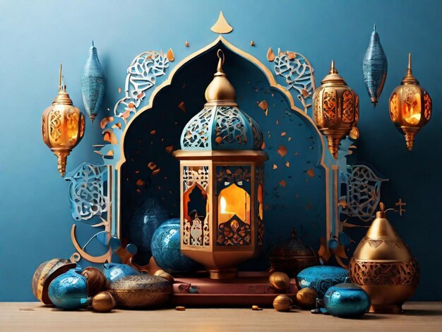 Foto lanterna in stile fantasy per la celebrazione islamica del ramadan