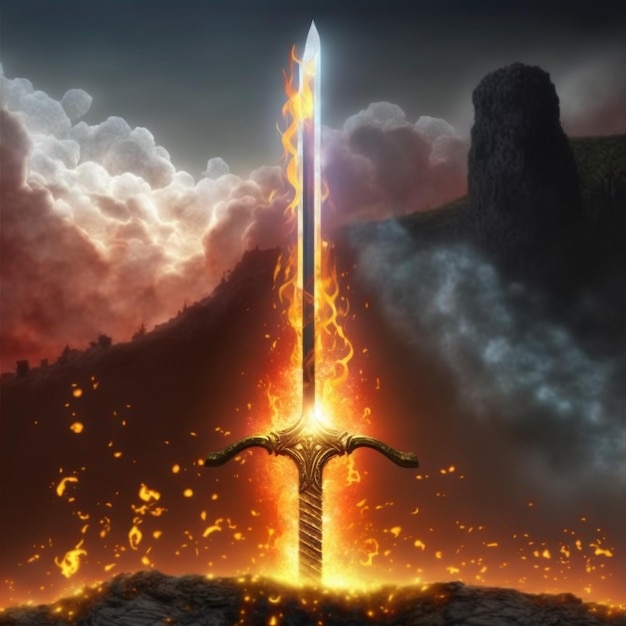 Fantasy style sword on fire