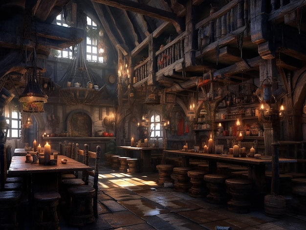 Fantasy style tavern insane detail AI generative photo