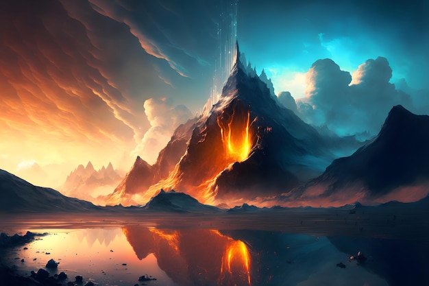 Fantasy sunset in mountains