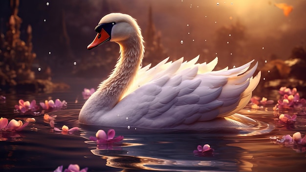 Fantasy swan illustration on natural background