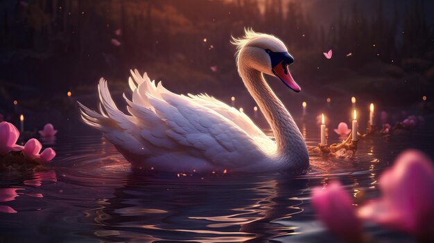 Fantasy swan illustration on natural background