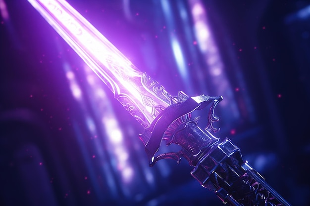 Fantasy sword in the dark with neon lights