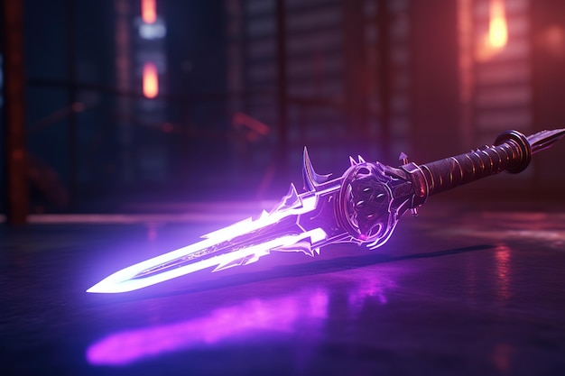 Photo fantasy sword in the dark with neon lights