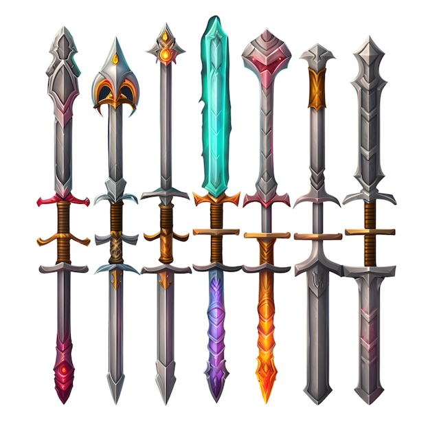 Fantasy swords isolated on white background Cartoon style Vector illustration