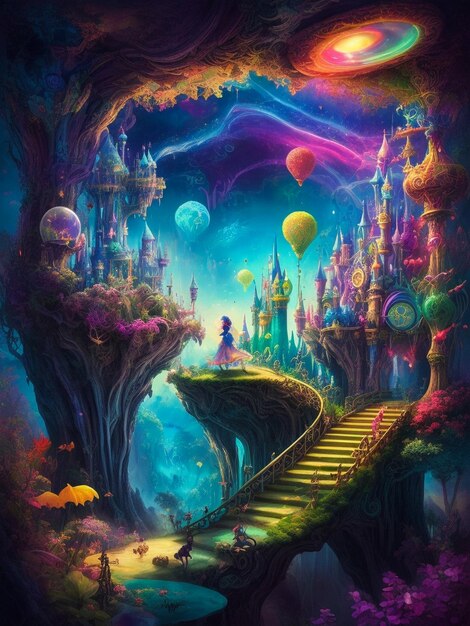 Fantasy technicolor dream world playful mystical