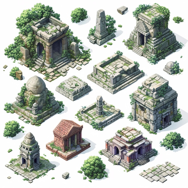 Fantasy temple Games Assets Building and Environment Sprite Sheet