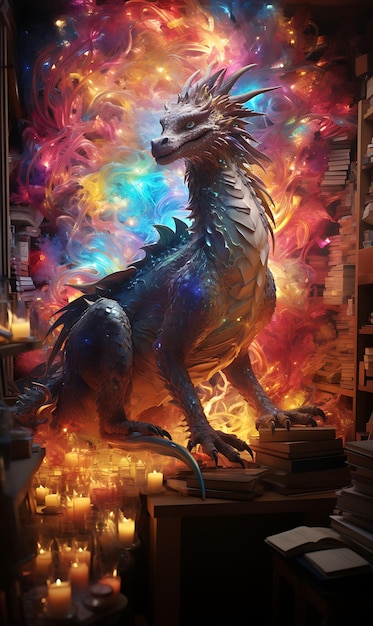 Fantasy Themed Gaming Realm Mystical Color Theme Dragon Figu Creative Live Stream Background Idea