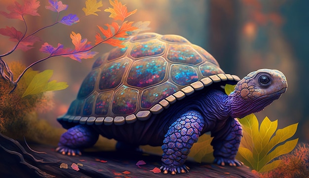 Fantasy tortoise forest animal illustration image ai generator art