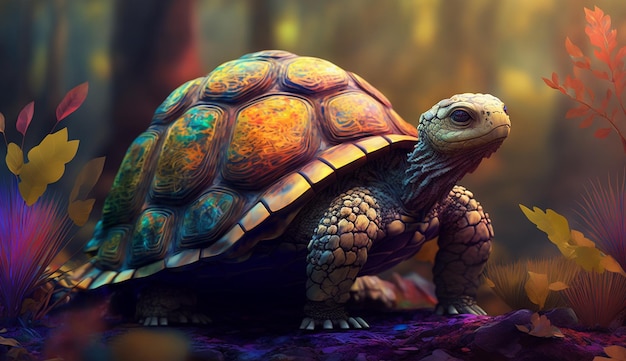 Fantasy tortoise forest animal illustration image ai generator art