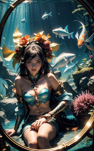 Photo fantasy underwater princess beautiful ocean queen queen of atlantis beautiful girl